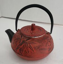 Cast Iron Tea Kettle Teapot Infuser Basket Red Black Handle Lid Floral Bamboo for sale  Shipping to South Africa