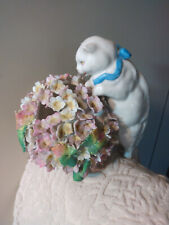 ANTIQUE MEISSEN DRESDEN Porcelain Standing Cat Schneeballen Flowered Round Vase, used for sale  Shipping to Canada