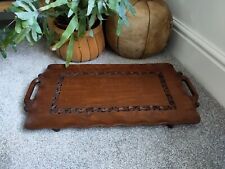 Vintage Serving Tea Tray Wooden Hand Carved Leaf Floral Decor 61cm Large Ornate  for sale  Shipping to South Africa