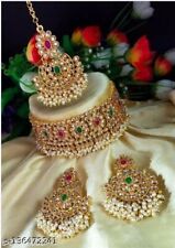 Used, Gold Plated Jhumka Earrings Indian Bollywood Choker Necklace Bridal Jewelry Set for sale  Shipping to South Africa