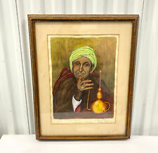 Vintage 1963 Watercolor Painting The Old Iman With Hubbly Bubbly Pipe Tripoli for sale  Shipping to South Africa