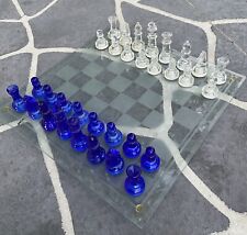 Juego de ajedrez de vidrio 35 x 35 cm elegante tablero transparente y azul y chekers segunda mano  Embacar hacia Mexico