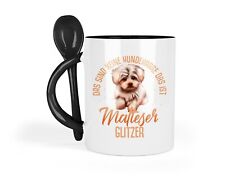 TAZZA di caffè tazza con cucchiaio maltese cane cani proprietario verdetto di regalo usato  Spedire a Italy
