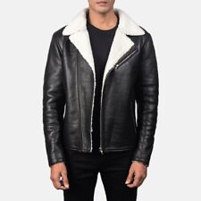 Usado, Novo homem branco Shearling preto motociclista jaqueta de couro puro tamanho grande comprar usado  Enviando para Brazil