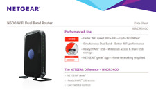 NETGEAR N600 Wireless Dual Band Router WiFi 300 Mbp 4 Port High Speed WNDR3400v3 for sale  Shipping to South Africa