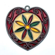 Apanhador de sol vintage em forma de coração com centro de flores retrô vitral esmalte Love comprar usado  Enviando para Brazil