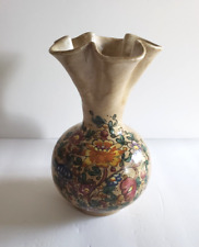 Vintage Brown Floral CAFF Gubbio Italy Ceramic Art Pottery Hand Painted Vase for sale  Shipping to South Africa