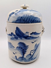 Jarro e tampa chineses orientais de cerâmica azul e branca paisagem com tampa comprar usado  Enviando para Brazil