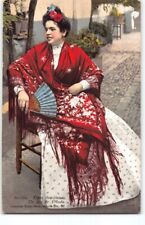 Cartão postal feminino dançarina de flamenco Sevilha ~ xale de seda vermelho bordado Espanha -N6 comprar usado  Enviando para Brazil