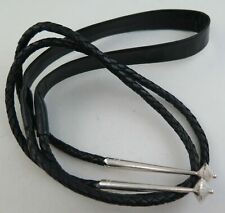 Cordão de gravata Comfort de couro preto gola plana 6 dobras bolo e pontas grandes de prata esterlina, usado comprar usado  Enviando para Brazil