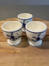 Delft Blue Porcelain Egg Cups Handpainted Windmills & Floral, set of 3, EUC for sale  Shipping to South Africa