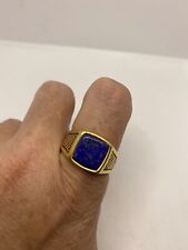 Vintage Blue Lapis Lazuli Mens Ring Gold Stainless Steel Size 7 for sale  New York