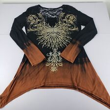 VOCAL Tunic Top Graphic Shirt Womens XL Embellished Floral Long Sleeve Lace Back for sale  Shipping to South Africa
