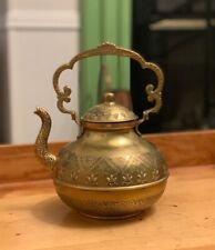 Lovely Golden Engraved Jerusalem Brass Lacquered Engraved Tea Kettle, Teapot for sale  Shipping to South Africa
