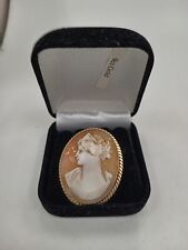9ct Yellow Gold Vintage Shell Cameo Brooch Pin With Safety Chain 9.45g for sale  Shipping to South Africa