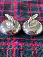 A Superb Pair of White Metal, handmade, miniature Curling Stones 1.5" in diam., used for sale  Shipping to South Africa