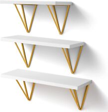 AMADA Home Furnishings 3 Floating Shelves Wall Shelf White with Gold Brackets for sale  Pullman