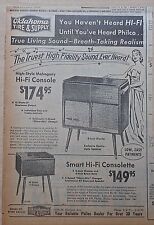 1957 anúncio de jornal para consoles Philco Hi-Fi - modelos 85-50, 85-502, som vivo comprar usado  Enviando para Brazil