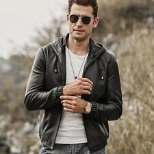 Lambskin Motorcycle Jacket Winter Hoodie Leather Men Black Stylish Festive for sale  Shipping to South Africa