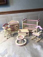 Casa de bonecas miniatura 6 peças conjunto de madeira berçário rosa creme berço cadeira mesa comprar usado  Enviando para Brazil