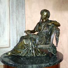 Statue en bronze Mathurin Moreau , Jeune Femme Assise  L:40cm Sapho XIX ème d'occasion  Sainte-Colombe