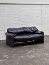 Cassina Maralunga Two Seater Design Sofa 70s Vico Magistretti Leather Navy, used for sale  Shipping to South Africa