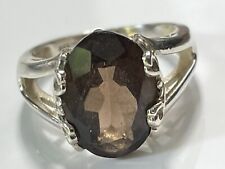 Chunky sterling silver '925' and smoky quartz oval cocktail ring band size O  for sale  TELFORD