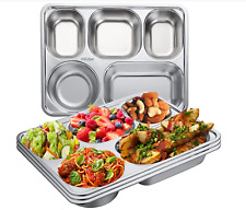 Pacote com 4 pratos divididos retangulares de aço inoxidável bandeja, 5 seções pratos de jantar, usado comprar usado  Enviando para Brazil