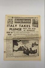 Vintage DAILY SKETCH Newspaper No.9702 June 11 1940 Italy Enters The War Q9 usato  Spedire a Italy