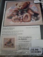 Cross Stitch Kit-Dimensions-14 count-design by Lesley Harrison:Teddy and Kittens, used for sale  POTTERS BAR