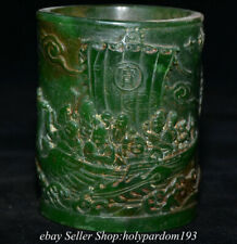 4 "Jade verde chinês velho esculpido Phoenix Boat oito imortais escova pote comprar usado  Enviando para Brazil