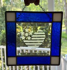 Usado, Vitral Patriot Heart azul apanhador de sol - decoração de janela orgulho EUA 7,5”x6” comprar usado  Enviando para Brazil
