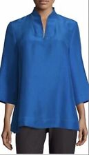 Blusa de seda Eileen Fisher tamanho pequeno manga 3/4 gola alta Doupioni popover azul comprar usado  Enviando para Brazil