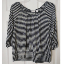 Chico's Size Large (2) Blue & Gray Striped Burnout Bleached-Style 3/4 Sleeve Top for sale  Shipping to South Africa