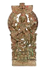 Vintage Handcrafted Unique Saraswati Statue Indian Temple Wood Carving Decoretiv for sale  Shipping to Canada