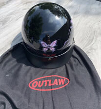 Casco de motocicleta pequeño para mujer Outlaw negro con mariposas y bolso de casco segunda mano  Embacar hacia Argentina