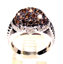 1.00 ctw Natural Chocolate and clear Diamonds Cluster ring 10K solid White Gold for sale  Shipping to South Africa