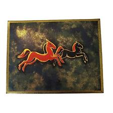 Caja decorativa vintage de metal de Alemania Occidental con caballos pintados tono dorado segunda mano  Embacar hacia Argentina