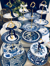 BLUE WHITE CHINOISERIE 3 Tier Cake Stand Cupcake Tower Bridal Birthday Wedding, used for sale  Shipping to South Africa