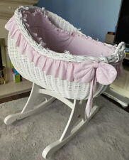 MJ Mark Bianca crib With Rocket Rocking Moses basket White Pink for sale  STOKE-ON-TRENT