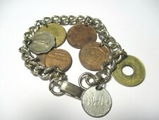 Used, COINS VINTAGE CHARM BRACELET WORLD COINS 1940's 1950's 1960   LENGTH - 7 INCHES for sale  Shipping to South Africa
