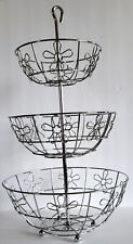 Used, 3-Tier Large Silver Chrome Metal Fruit/Vegetable Basket Stand Bowls Flowers  for sale  Shipping to South Africa
