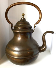 Antique Large Copper Tea Kettle Stamped Brass Detail Primitive Goose Neck c.1880 for sale  Shipping to South Africa