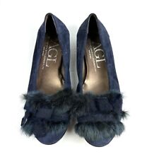 AGL Flats 39.5 Blue Suede Leather Fuzzy Slip On Comfort Shoes Womens, used for sale  Shipping to South Africa