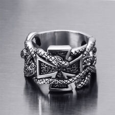 Anel masculino de aço inoxidável sólido prata serpente cobra cruz de ferro comprar usado  Enviando para Brazil