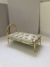 Dollhouse Miniatures 1:12 Twin Sized Brass Bed And Blue & White Stripe Mattress for sale  Shipping to South Africa