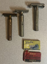 Lote de 3 maquinillas de afeitar de seguridad y cuchillas vintage Gillette segunda mano  Embacar hacia Mexico