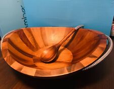 NAMBE BRAID ACACIA WOOD 20" x 16" OVAL SALAD SERVING BOWL WITH SERVER SET NEW, used for sale  Shipping to South Africa