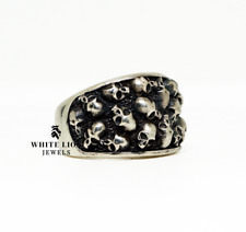 Half Pine Skull Biker Bobber Riders Mens 925 Silver Oxidized Ring Band for sale  Shipping to South Africa