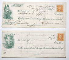 2 cheques cobrados vintage de 1867 - Dama Libertad con bandera - Sello - Manitowoc Wis segunda mano  Embacar hacia Argentina